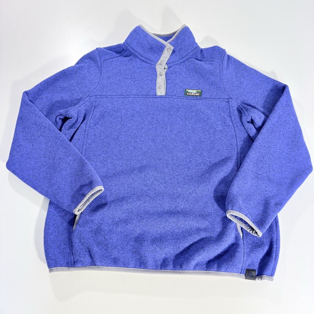 LL Bean Sweater Fleece Pullover Womens Large L Periwinkle Purple 1/4 Snap Warm